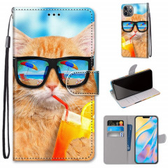 Dessin coloré Texture de la texture horizontale Boîtier en cuir PU avec support & carte Slots & Portefeuille et longe pour iPhone 13 Pro (Soda en boisson chat)