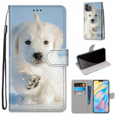 Dessin coloré Texture Texture Horizontale Étui en cuir PU avec porte-carte et portefeuille et portefeuille pour iPhone 13 Pro (chiot de neige)