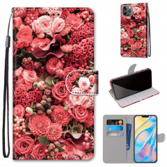 Dessin coloré Texture Texture Horizontale Horizontal PU Coque en cuir avec porte-carte et portefeuille et lanière pour iPhone 13 PRO (rose rose)
