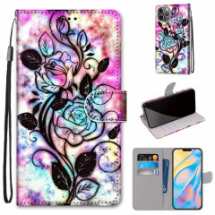 Dessin coloré Texture Croix Texture Horizontale Étui en cuir PU avec support & carte Slots & Portefeuille et lanière pour iPhone 13 Pro (Fond de couleur fleur creuse)