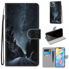 Dessin coloré Texture Croix Texture Horizontale Étui en cuir PU avec support & carte Slots & Portefeuille et longe pour iPhone 13 Pro (Ciel étoilé de montagne)