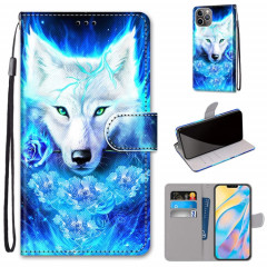 Dessin coloré Texture Croix Texture Horizontale Étui en cuir PU avec porte-cartes et portefeuille et lanière pour iPhone 13 Pro (Dick Rose Wolf)