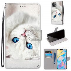 Dessin coloré Texture Texture Horizontale Étui en cuir PU avec support & carte Slots & Portefeuille et longe pour iPhone 13 PRO (chaton blanc)