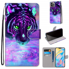 Dessin coloré Texture Croix Texture Horizontale Étui en cuir PU avec support & carte Slots & Portefeuille et longe pour iPhone 13 PRO (Eau potable du tigre)
