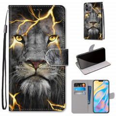 Dessin coloré Texture Croix Horizontal Flip PU Coque en cuir PU avec support & carte Slots & Portefeuille et longe pour iPhone 13 PRO (lion de fission)