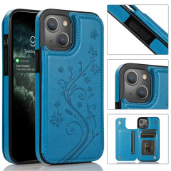 Papillons Fleurs Double Boucle PU + TPU Cas de protection avec support & Cadre Slots & Cadre photo pour iPhone 13 Pro (Bleu)