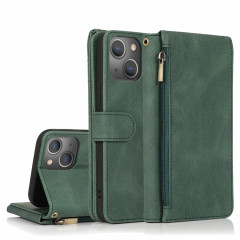 Peau-Senteur Crazy Horse Texture Fermeture à glissière Portefeuille Sac à portefeuille Horizontal Horizontal Flip Cuir Sac avec support & Card Slots & Portefeuille et longe pour iPhone 13 Pro (vert foncé)
