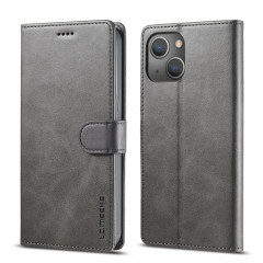 LC.Meeke Calf Texture Horizontal Horizontal Toam Coating avec porte-cartes et portefeuille pour iPhone 13 (gris)