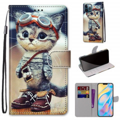 Dessin coloré Texture Croix Texture Horizontale Étui en cuir PU avec porte-cartes et portefeuille et lanière pour iPhone 13 Pro (Chaussures en cuir chat)