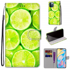 Dessin coloré Texture Croix Texture Horizontale Étui en cuir PU avec porte-cartes et portefeuille et lanière pour iPhone 13 Pro (citron vert)