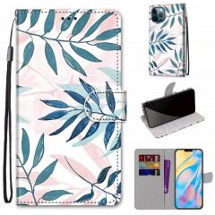 Dessin coloré Texture Croix Horizontal Flip PU Coque en cuir PU avec support & carte Slots & Portefeuille et longe pour iPhone 13 Pro (feuille verte rose)