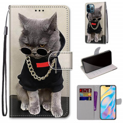 Dessin coloré Texture Texture Horizontale Flip PU Coque en cuir PU avec porte-carte et portefeuille et lanière pour iPhone 13 Pro (B09 Chaîne Golden Gris Chat)