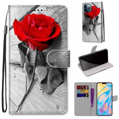 Dessin coloré Texture Croix Texture horizontale PU en cuir PU avec support & carte Slots & Portefeuille et longe pour iPhone 13 PRO (B10 Wood Rose rouge)