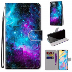 Dessin coloré Texture Croix Texture Horizontale Étui en cuir PU avec support & carte Slots & Portefeuille et longe pour iPhone 13 Pro (ciel étoilé vert violet)