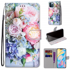 Dessin coloré Texture Croix Texture horizontale Boîtier en cuir PU avec porte-cartes et portefeuille et lanière pour iPhone 13 Pro (bouquet rose clair)