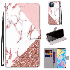 Dessin coloré Texture Croix Texture Horizontale Étui en cuir PU avec porte-carte et portefeuille et portefeuille pour iPhone 13 Pro (Texture en pierre rose)