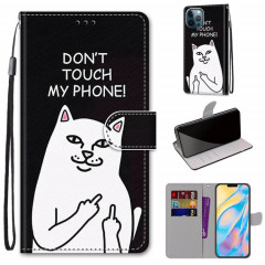 Dessin coloré Texture Croix Texture horizontale Étui en cuir PU avec support & carte Slots & Portefeuille et longe pour iPhone 13 PRO (Cat blanc moyen)