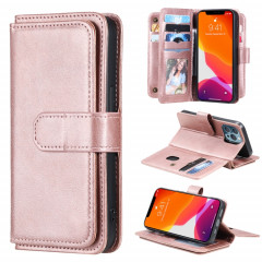 Boucle de cuivre magnétique multifonctionnel Boucle horizontale à bascule en cuir de couleur unie avec 10 fentes de cartes et portefeuille et cadre photo pour iPhone 13 Pro (Rose Gold)