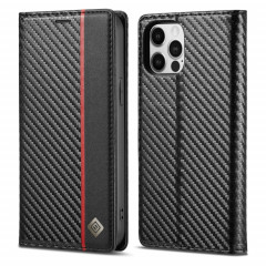 LC.Meekeke Carbon Fibre PU + TPU Horizontal Flip Coating Boîtier avec porte-carte et portefeuille pour iPhone 13 Pro (Vertical Black)