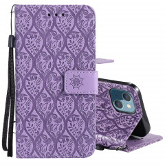 Appuyez sur l'impression de rotin motif de fleurs de fleurs horizontales PU en cuir PU avec support et carte de portefeuille et cadre de portefeuille et photo pour iPhone 13 (violet)