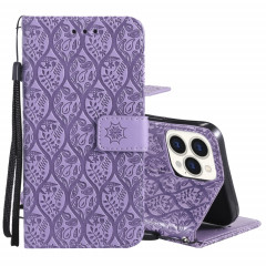 Appuyez sur l'impression de rotin motif de fleur de rotin motif horizontal case en cuir PU avec support et carte de portefeuille et cadre de portefeuille et photo pour iPhone 13 Pro (violet)