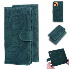 Motif de gaufrage de tigre Horizontal Flip Cuir Toot avec support et carte de portefeuille et portefeuille pour iPhone 13 (vert)