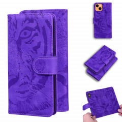 Modèle de gaufrage de tigre Horizontal Flip Cuir Case avec support & Card Slots & Portefeuille pour iPhone 13 (Violet)