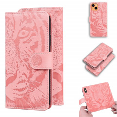 Modèle de gaufrage de tigre Horizontal Flip Cuir Coffret avec porte-cartes et portefeuille pour iPhone 13 (rose)