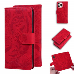 Modèle de gaufrage de tigre Horizontal Flip Cuir Case avec porte-cartes et portefeuille pour iPhone 13 Pro (rouge)