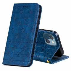 Fleurs chanceuses, motif de gaufrage magnétique horizontal horizontal case en cuir avec support et emplacements de carte pour iPhone 13 (bleu foncé)