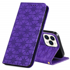 Boîtier de rabat horizontal magnétique de fleurs chanceux avec support et emplacements de carte pour iPhone 13 Pro (violet)