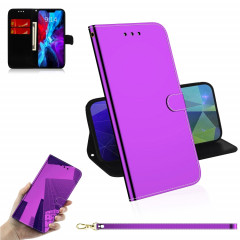 Surface de miroir imitée Horizontal Flip Cuir Toot avec porte-cartes et portefeuille et longe pour iPhone 13 (violet)