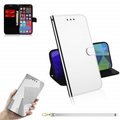 Surface de miroir imitée Horizontal Flip Cuir Coffret avec porte-cartes et portefeuille et lanière pour iPhone 13 Pro (argent)