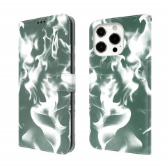 Cas de cuir horizontal de motif de brouillard avec support et portefeuille pour iPhone 13 Pro (vert foncé)