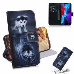 Dessin coloré Horizontal Flip Cuir Case, avec porte-cartes et portefeuille pour iPhone 13 (loup et chien)