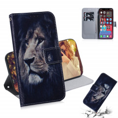 Dessin coloré Horizontal Flip Cuir Cas, avec porte-cartes et portefeuille pour iPhone 13 Pro (Lion)