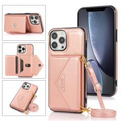 Sac de carte croisé multifonctionnel TPU + Coque arrière PU avec support et portefeuille de cartes et portefeuille pour iPhone 13 Pro (Rose Gold)