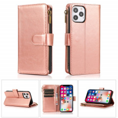 Texture multifonctionnelle Crazy Horse Texture Horizontal Horizontal Cuir Coating avec 9 fentes de cartes et portefeuille et longe à glissière pour iPhone 13 Pro (Rose Gold)