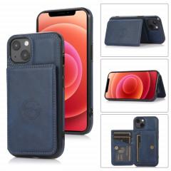 Texture de veau Sac de carte magnétique PU Case antichoc avec support et fente de carte pour iPhone 13 mini (bleu)