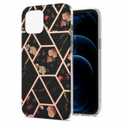 Épisseur de galvanoplastie Modèle de fleur de marbre TPU Case antichoc pour iPhone 13 Pro (fleur noire)