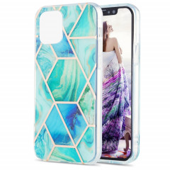 Épissage de galvanoplastie Motif de fleur de marbre Dual-côté IMD TPU TPU Case antichoc pour iPhone 13 Pro (Vert)