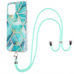 Épisseur de galvanoplastie Modèle de marbre Dual-côté IMD TPU TPU TPU avec lanière à col pour iPhone 13 (bleu)