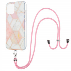 Épisseur de galvanoplastie Motif en marbre Dual-côté IMD TPU TPU Cas antichoc avec lanière à col pour iPhone 13 Pro (blanc rose)