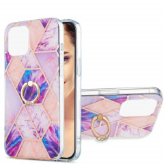 Épissage de galvanoplastie Modèle de marbre Dual-côté IMD TPU TPU Cas antichoc avec porte-bague pour iPhone 13 Pro (Violet léger)
