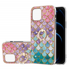 Motif de galvanoplastie IMD TPU Case antichoc avec support d'anneau de strass pour iPhone 13 mini (écailles colorées)