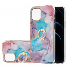 Motif de galvanoplastie IMD TPU Case antichoc avec support d'anneau de strass pour iPhone 13 mini (marbre bleu laiteux)