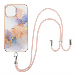 Modèle de galvanoplastie IMD TPU Case antichoc avec lanière à col pour iPhone 13 Pro (marbre blanc laiteux)
