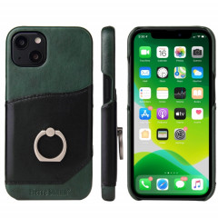 Fierre Shann Texture de la cire d'huile véritable étui de couverture en cuir véritable avec support de rotation de 360 ​​degrés et emplacement de carte pour iPhone 13 (noir)