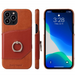 Fierre Shann Texture de la cire d'huile véritable Coque en cuir véritable avec support de rotation de 360 ​​degrés et emplacement de carte pour iPhone 13 PRO (Brown)