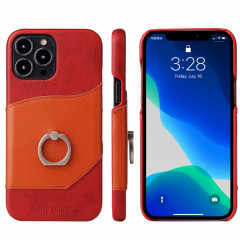 Fierre Shann Shann Texture Texture Véritable Cover Cover Cover avec support de rotation de 360 ​​degrés et emplacement de carte pour iPhone 13 Pro (rouge)